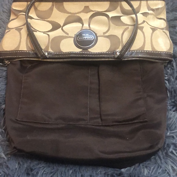Coach Legacy Stripe Signature Tan and Brown Shoulder Bag - Picture 13 of 16